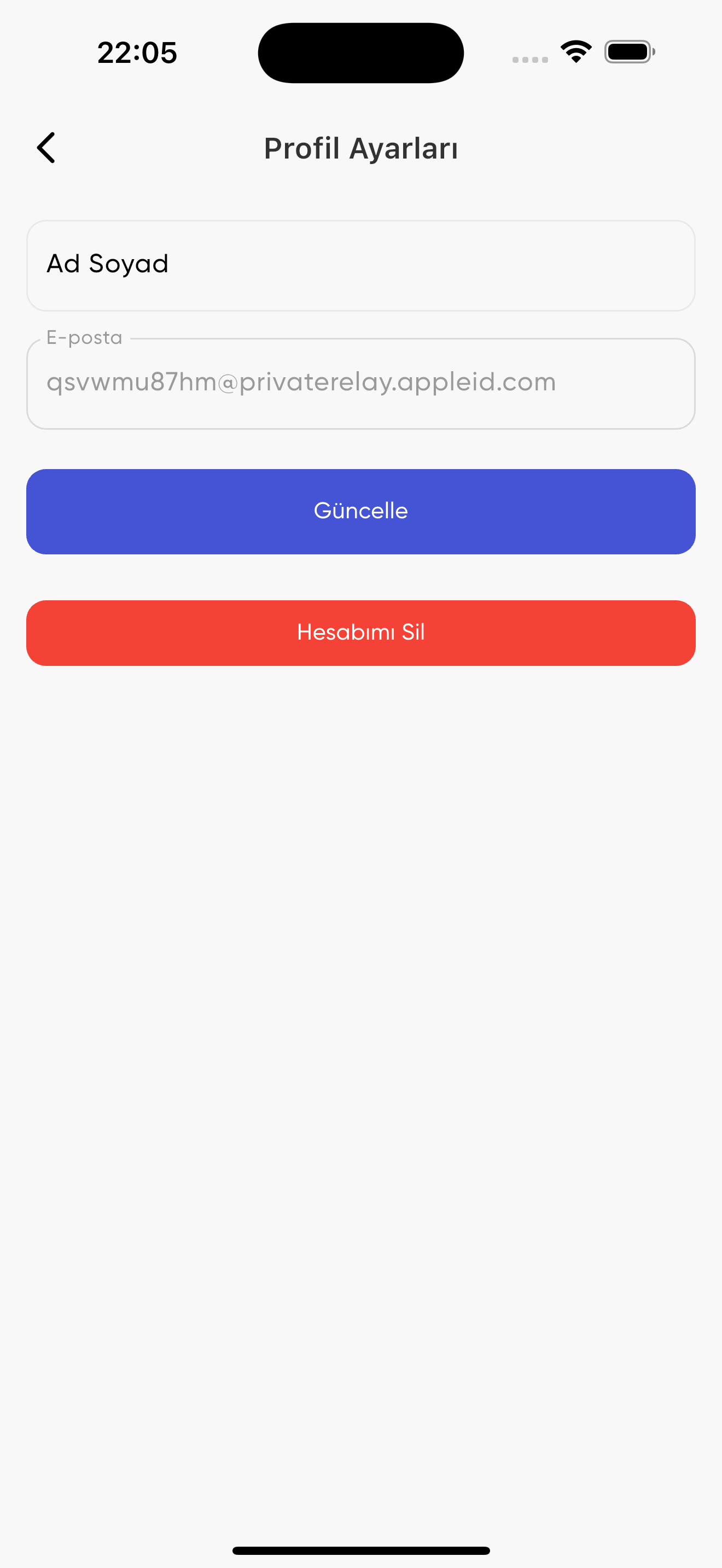 Delete account button